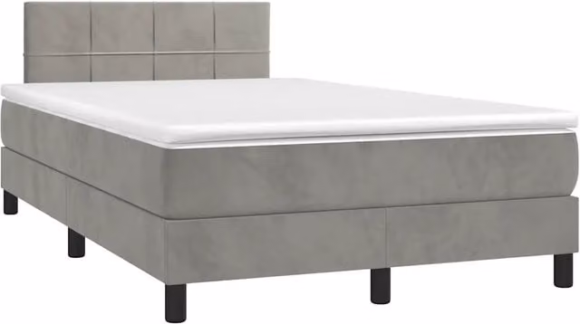 Letto Ibrido vidaXL in Velluto Grigio con Materasso, Illuminazione LED Sotto il Letto e Porte USB, L/P: 120 x 200 cm