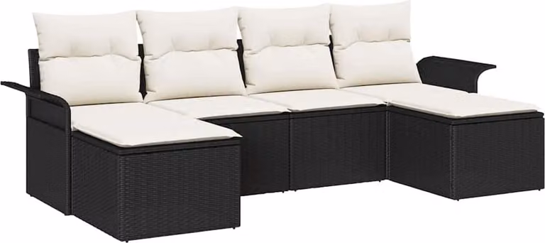 Set Divano da Giardino con cuscino 6 pcs Nero polyrattan