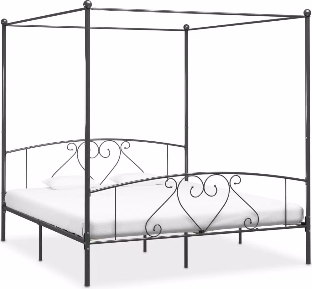 The Living Store Struttura per letto a baldacchino in metallo grigio 200 x 200 cm