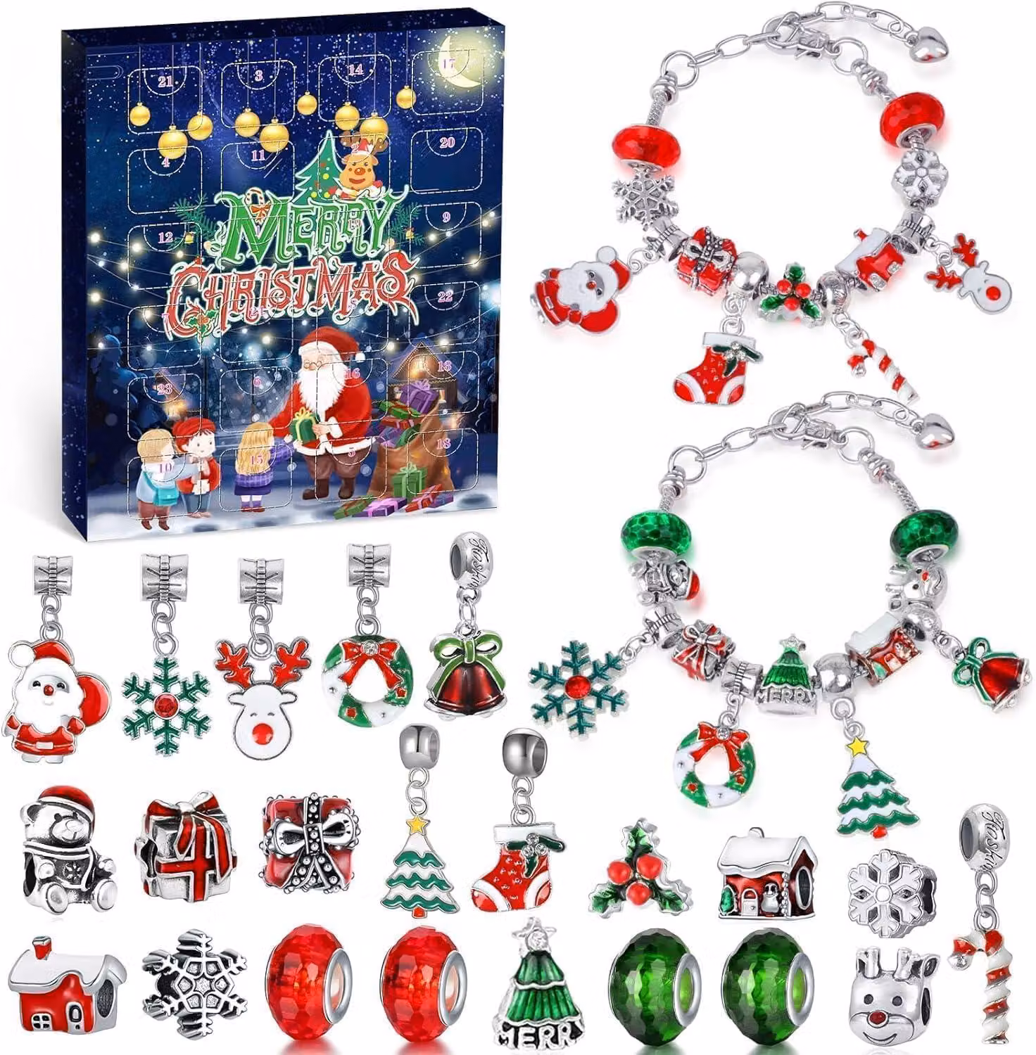 Calendario dell'Avvento 2026 per bambine - Calendario di Natale con set di gioielli e articoli per il fai-da-ci per bambine - Set con 24 ciondoli per braccialetti