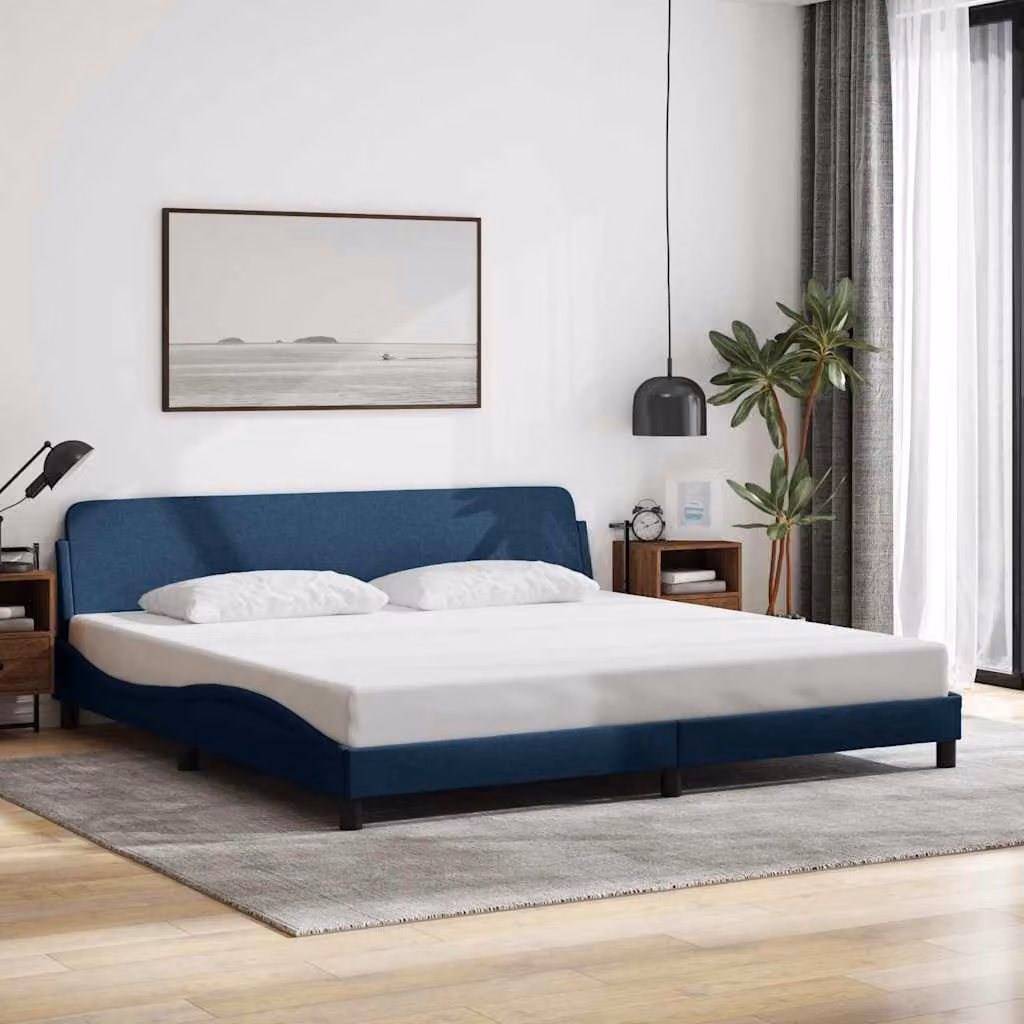 Giroletto vidaXL Dover Blu in Tessuto con Listelli in Legno L: 200 cm, P: 200 cm, H: 74,5 cm