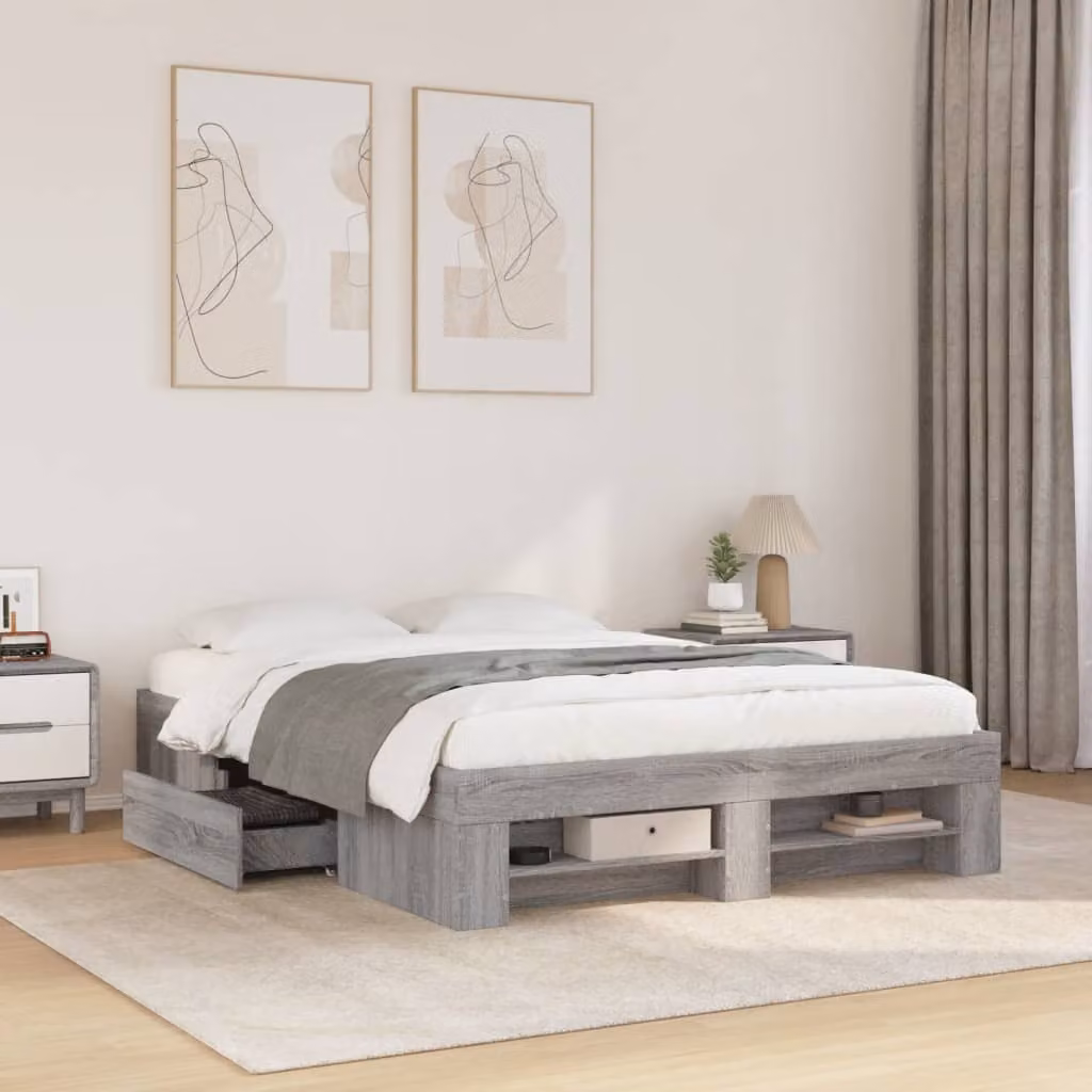 Giroletto vidaXL in legno multistrato grigio con doghe fisse L/P/H: 140 x 200 x 143 cm