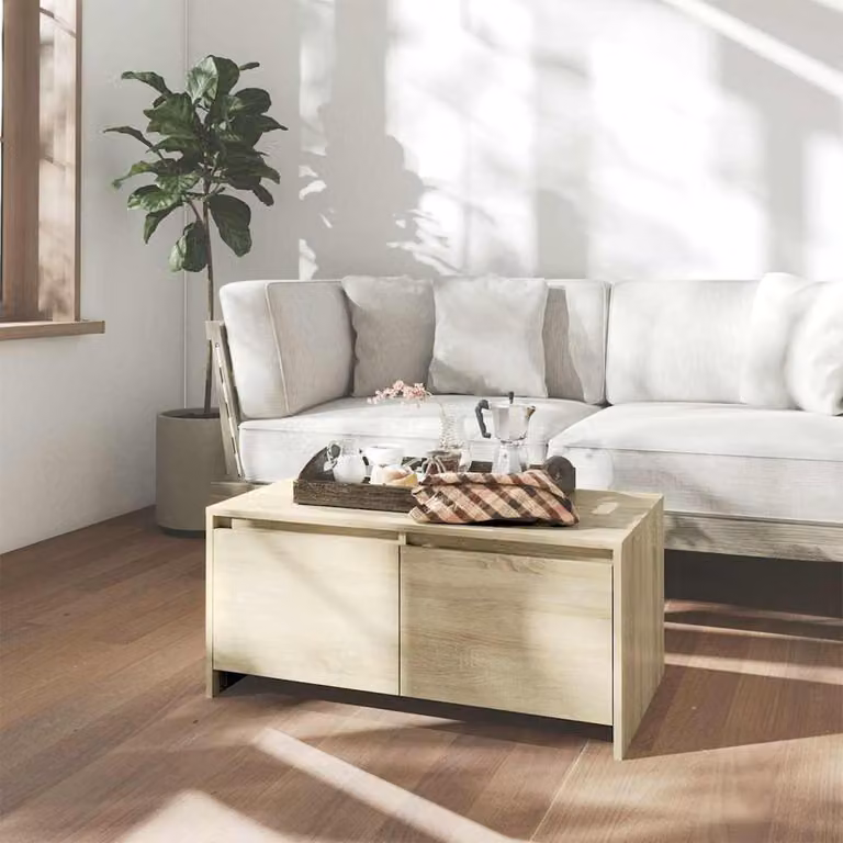 Tavolino da salotto moderno vidaXL in MDF laminato, colore marrone e beige, L: 90 cm, P: 50 cm, H: 41,5 cm