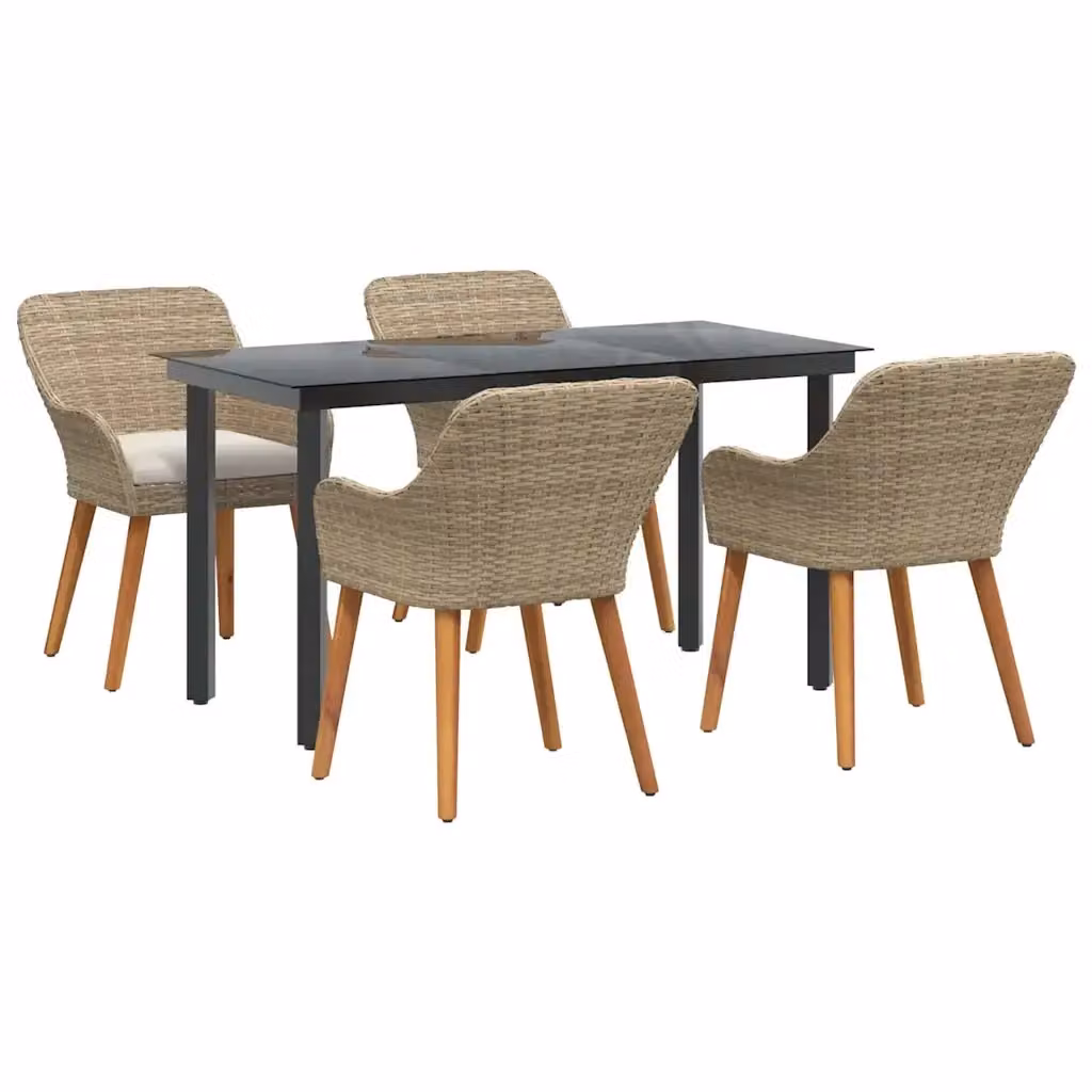 Set da pranzo per giardino e terrazzo vidaXL in polyrattan beige con tavolo in vetro e 5 pezzi – 2
