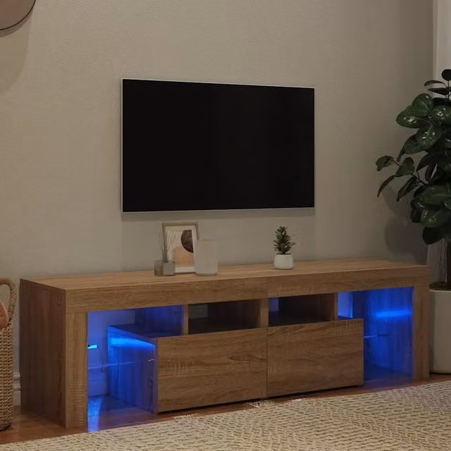 Mobile Porta TV Moderno vidaXL in Rovere con Luci LED, Colore Marrone, L/P/H: 140 x 36,5 x 40 cm