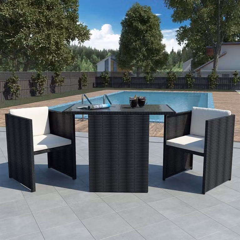 Maison Exclusive - Set da bistrot composto da 3 pezzi con cuscini, in rattan sintetico nero