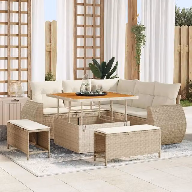 Set Divano da Giardino 8 pz Beige polyrattan 3361866