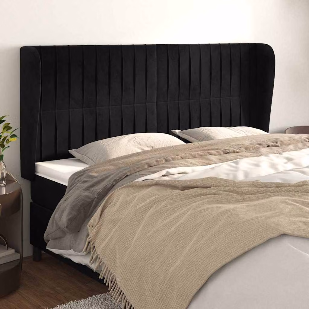 Testiera ad orecchio vidaXL in velluto nero L: 163 cm, P: 23 cm, H: 118/128 cm
