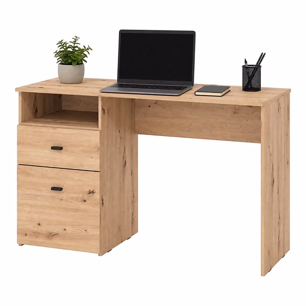 Scrivania DMORA Frutal con 2 Cassetti, Colore Marrone Rovere e Nero, L 127 cm x P 51 cm x H 77 cm – 2