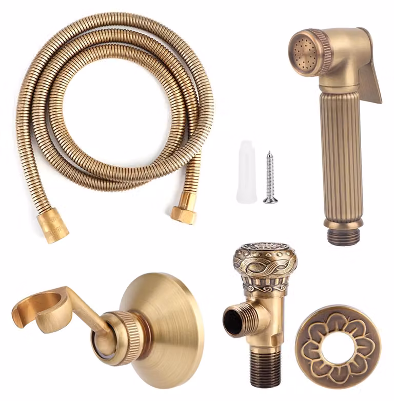 Rubinetto doccia vintage per bidet, in ottone, completo di supporto e tubo flessibile