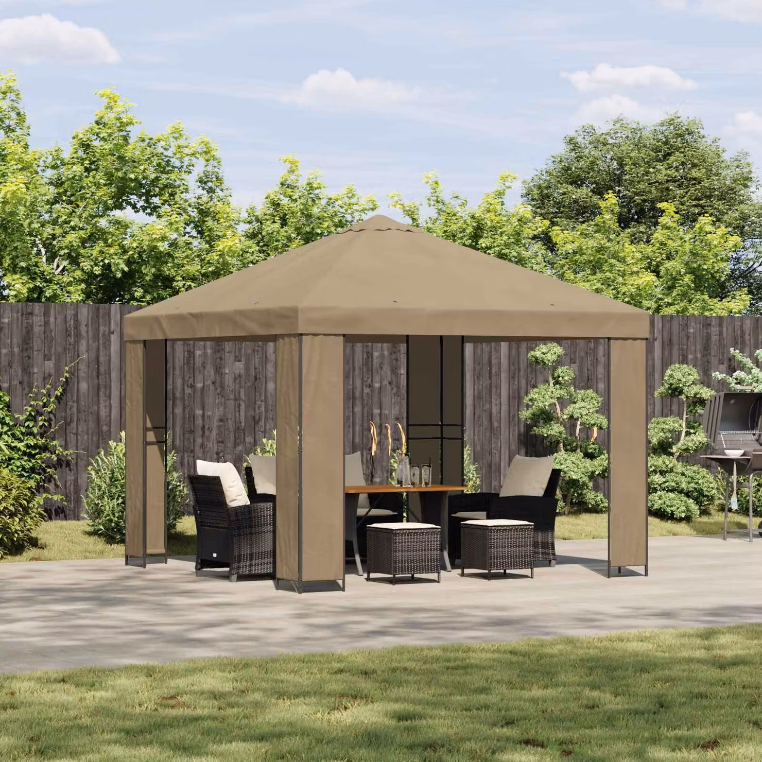 Gazebo vidaXL in acciaio e poliestere beige 3 x 3 m