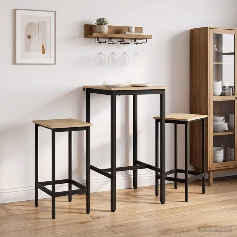 Set di 2 sgabelli da bar moderni vidaXL in MDF e metallo, colore marrone e nero, L/P/H: 40 x 32 x 64 cm