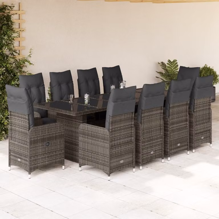 Maison Exclusive - Set Bistrò da Giardino 11 pz con Cuscini in Polyrattan Grigio
