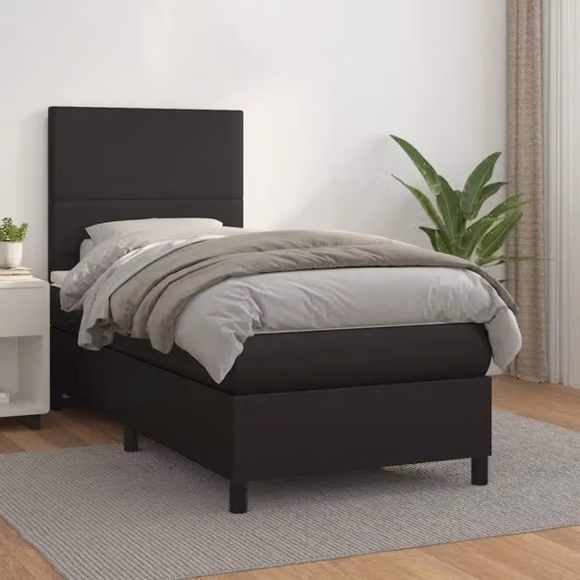 Letto a Molle Ibrido vidaXL con Materasso in Similpelle Nero, L/P/H: 90 x 200 cm