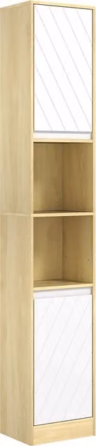 Colonna Salvaspazio per Bagno HOMCOM in Legno con 2 Armadietti e Ripiani, L/P/H: 30 x 24 x 170 cm, Rovere e Bianco – 1