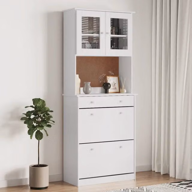 Credenza-Buffet-Armadio da cucina ALTA Bianca 77x35x188 cm in Legno Massello di Pino