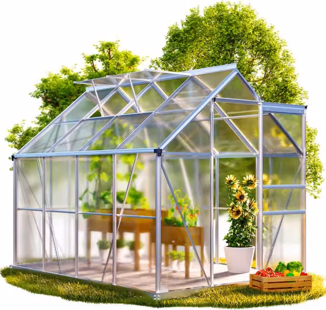 Serra Gardebruk in alluminio e policarbonato con fondamento, L/P/H: 250 x 190 x 195 cm, colore argento
