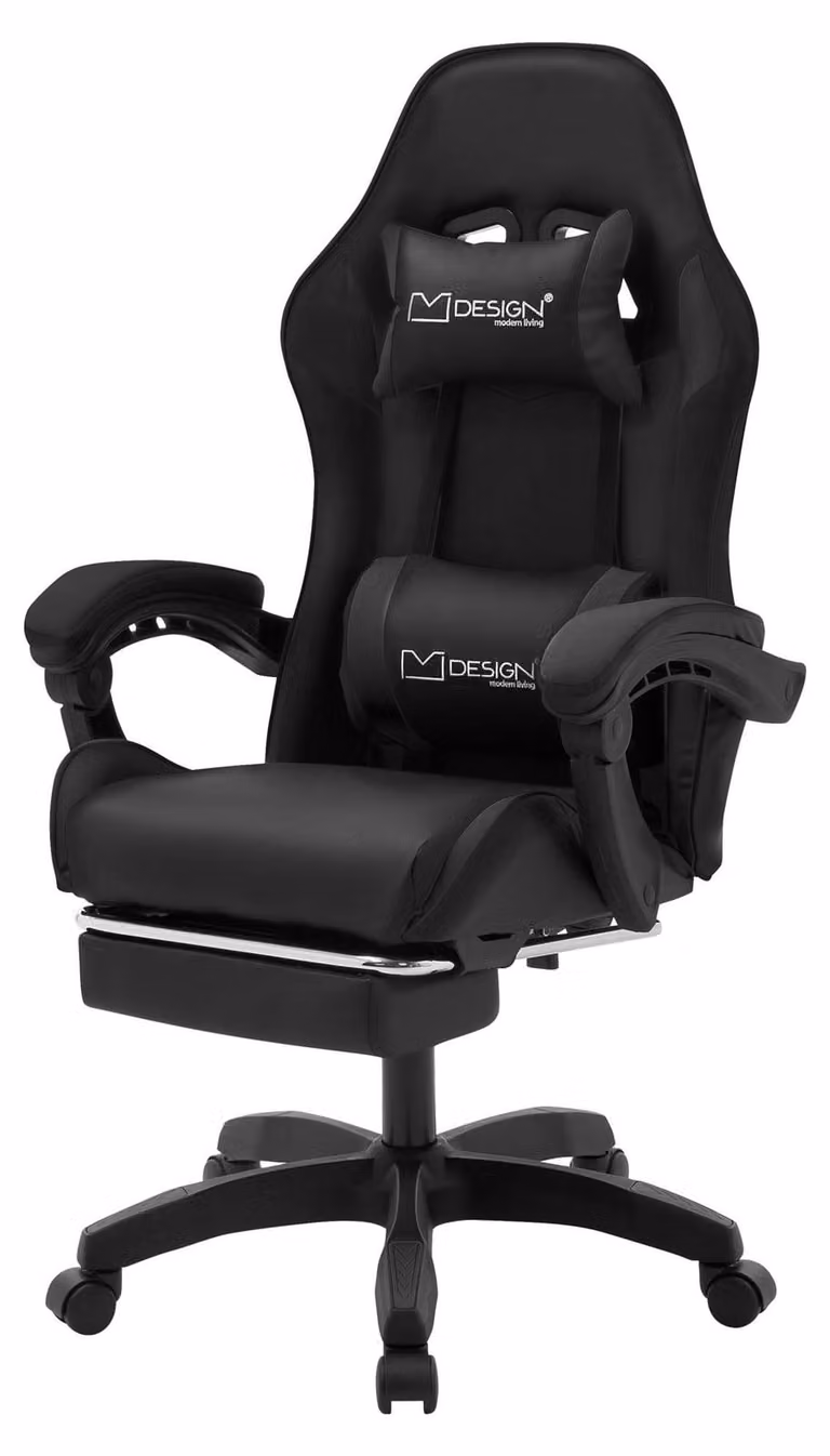 Sedia da gaming ergonomica - Sedia da ufficio in ecopelle nera - Portata massima di 200 kg - Con poggiapiedi