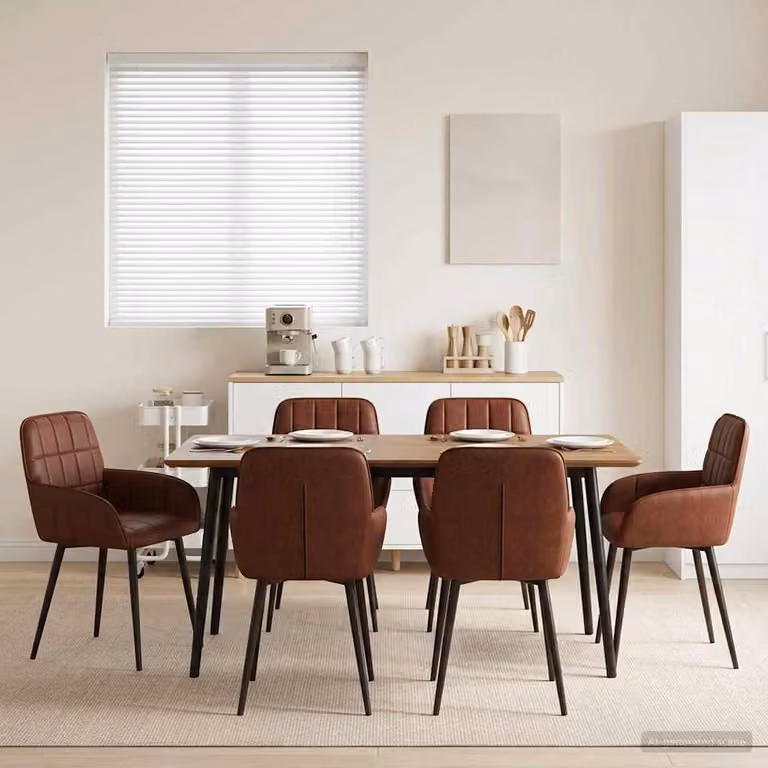 Set di 6 sedie da pranzo vidaXL in similpelle marrone lucido con struttura in metallo e plastica per cucina e sala da pranzo