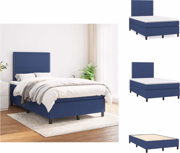 vidaXL Letto a molle con materasso in tessuto blu 120x200 cm - Letti e strutture letto