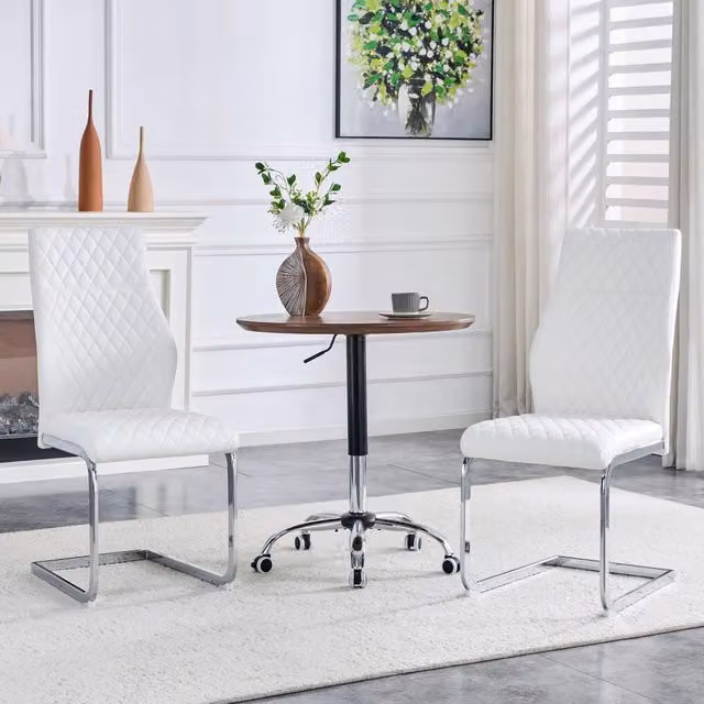 Set di 2 sedie da sala da pranzo OKWISH in ecopelle bianca e metallo argento con stile moderno e design geometrico