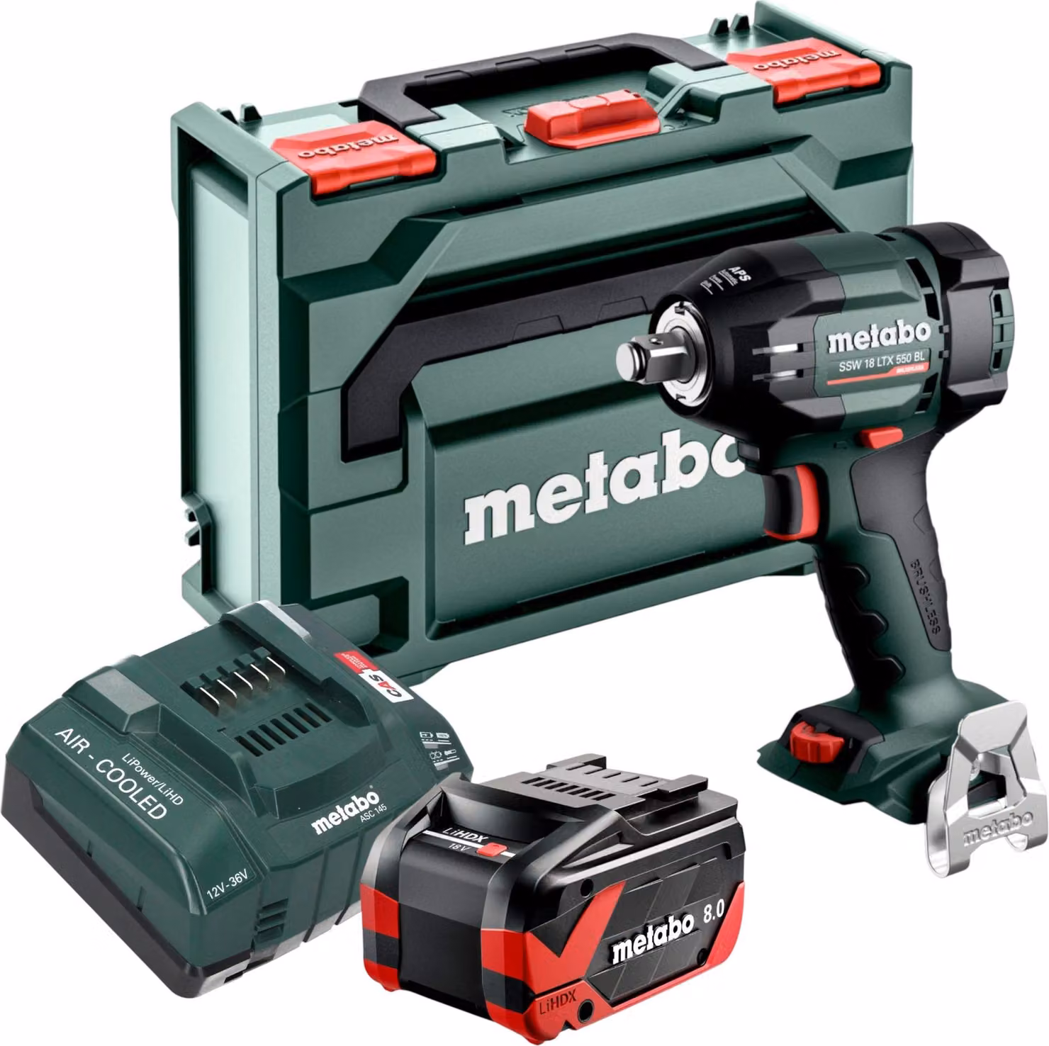 Avvitatore a impatto a batteria Metabo SSW 18 LTX 550 BL 18 V 550 Nm Brushless + 1x batteria LiHDX 8,0 Ah + caricabatteria + metaBOX