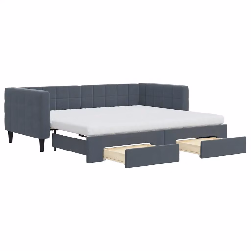 Divano Letto Estraibile con Cassetti vidaXL in Velluto Grigio per Soggiorno e Camera da Letto L/P/H: 90 x 190 cm – 2