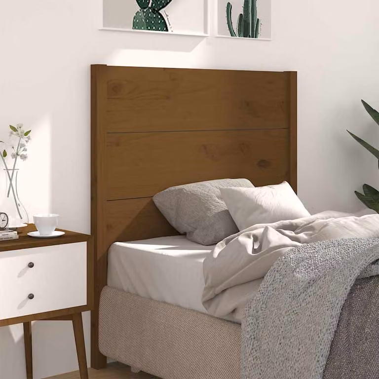 Testiera per letto vidaXL in legno massello di pino, colore marrone, L: 100 cm, H: 81 cm, P: 4 cm