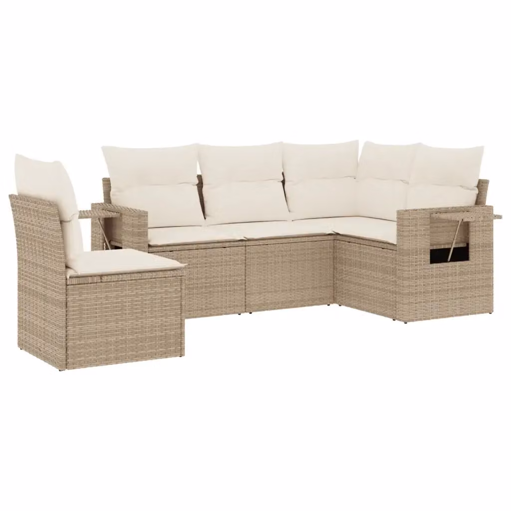 Set Divano da Giardino a L vidaXL in Polyrattan con Cuscini Beige e Tavolino da Esterno – 2