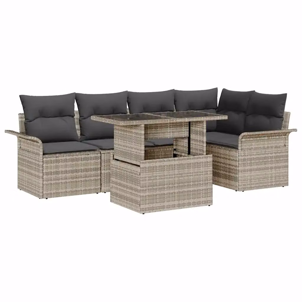 Set Divano da Giardino vidaXL 6 pz a Forma a L Grigio con Tavolino e Ottoman in Rattan e Metallo – 1