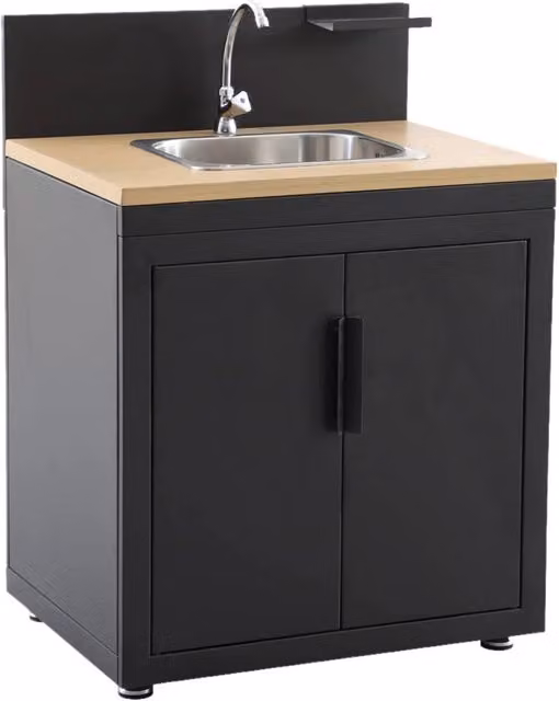 Cucina da esterno modulare in acciaio e legno con lavello a 2 ante,