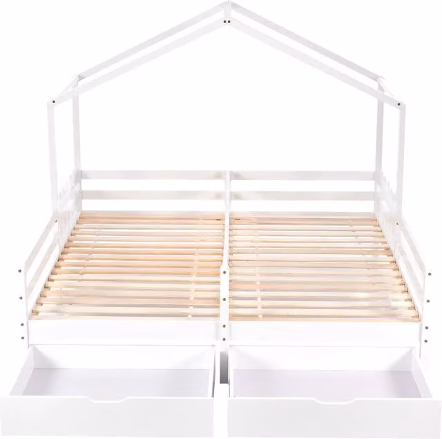Letto casetta doppio Chicfurn per bambini in legno e MDF bianco con 2 cassetti e sponda di sicurezza L/P/H: 200 x 90 x 158 cm