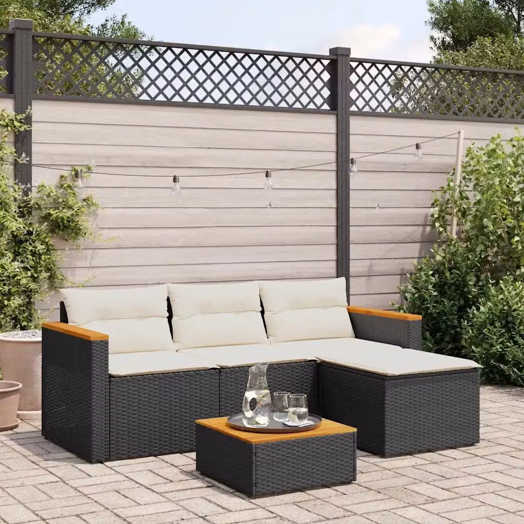 Set Salotto da Giardino Outsunny in Polyrattan Nero con Cuscini Bianchi e Tavolino – 2