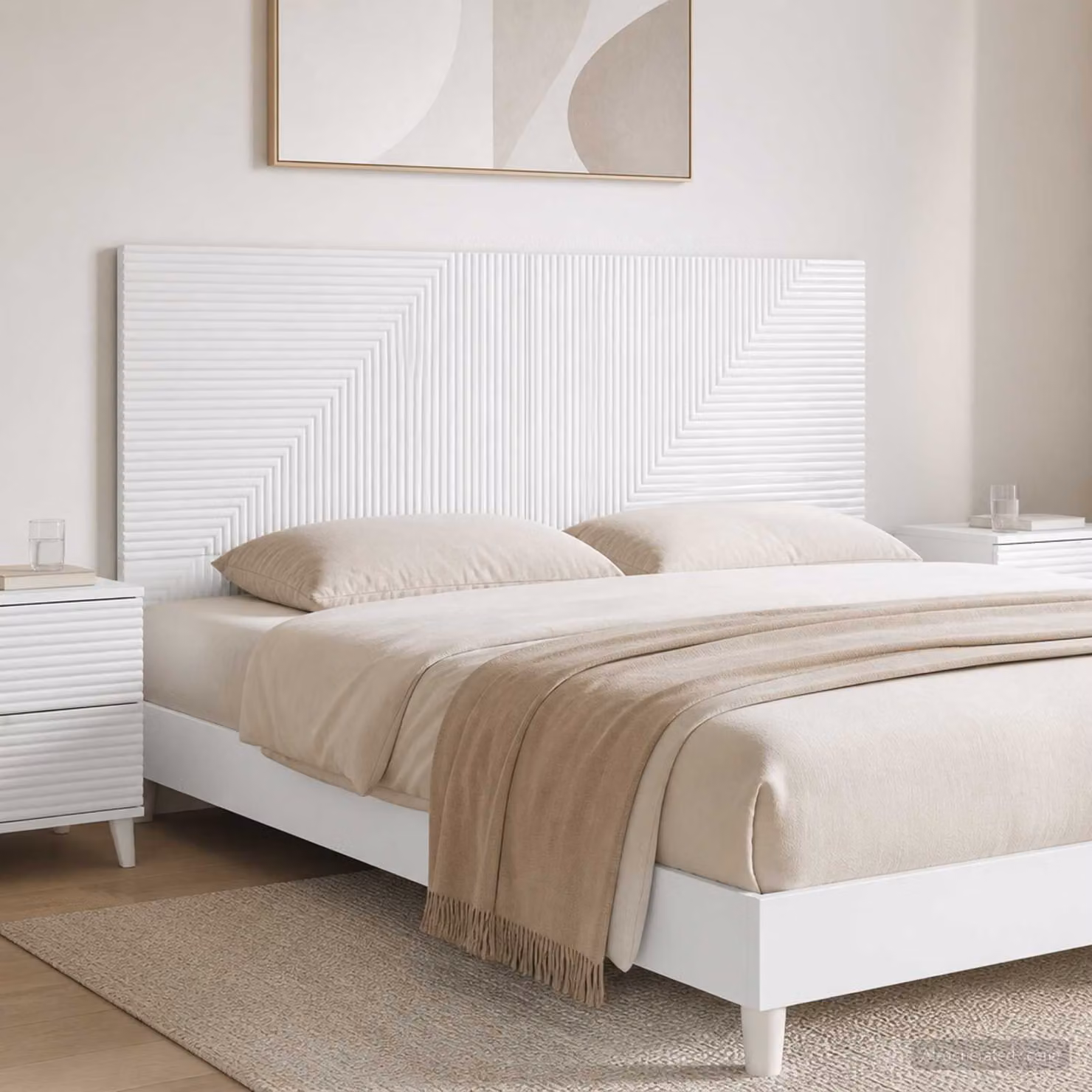 Testiera da muro vidaXL HAARLEM in legno ingegnerizzato bianco lucido con ripiano integrato L: 160 cm, H: 50 cm, P: 3 cm