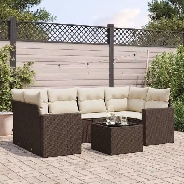 Set Divano da Giardino 7pz con Cuscini Marrone in Polyrattan 3251060