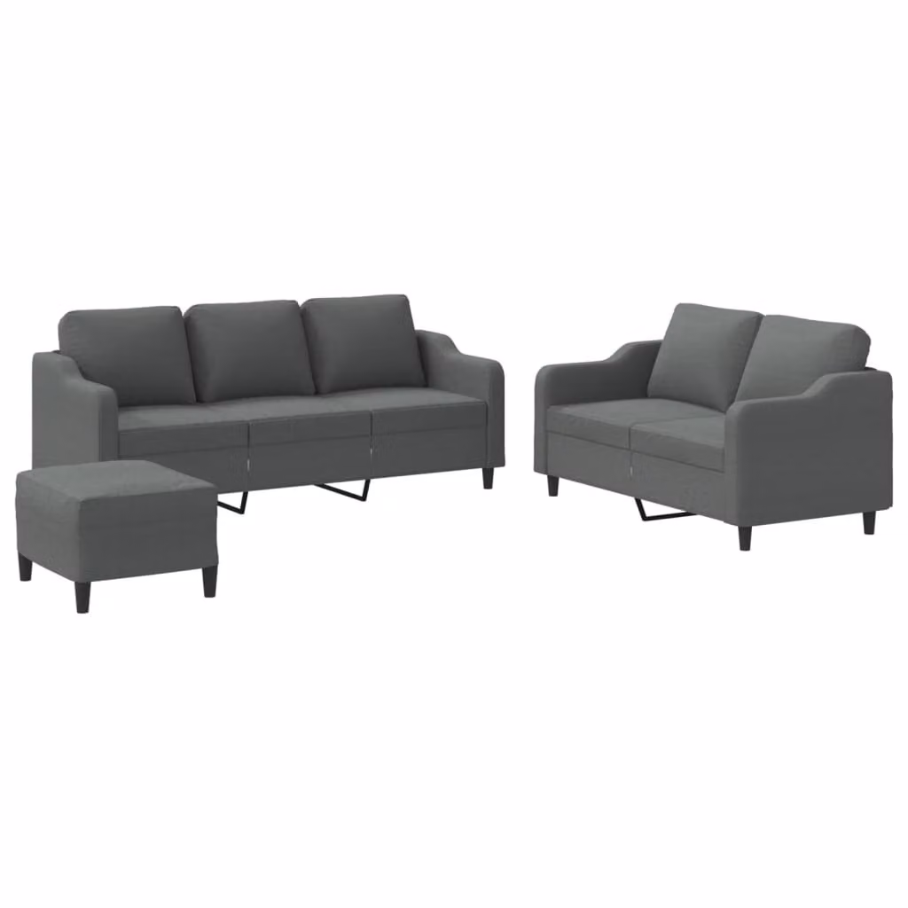 Set di Divani 3 pz con Cuscini Grigio Scuro in Tessuto