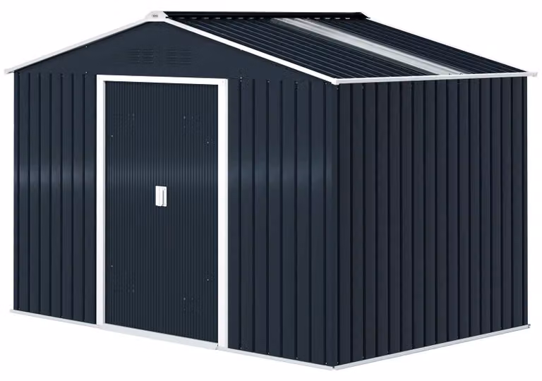 Capannone da giardino in metallo per attrezzi e biciclette | Colore: nero, bianco | Dimensioni: 277x195x192 cm