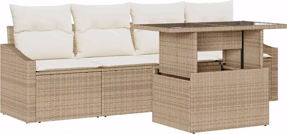 Set Divano da Giardino 5 pcs Beige Poly Rattan