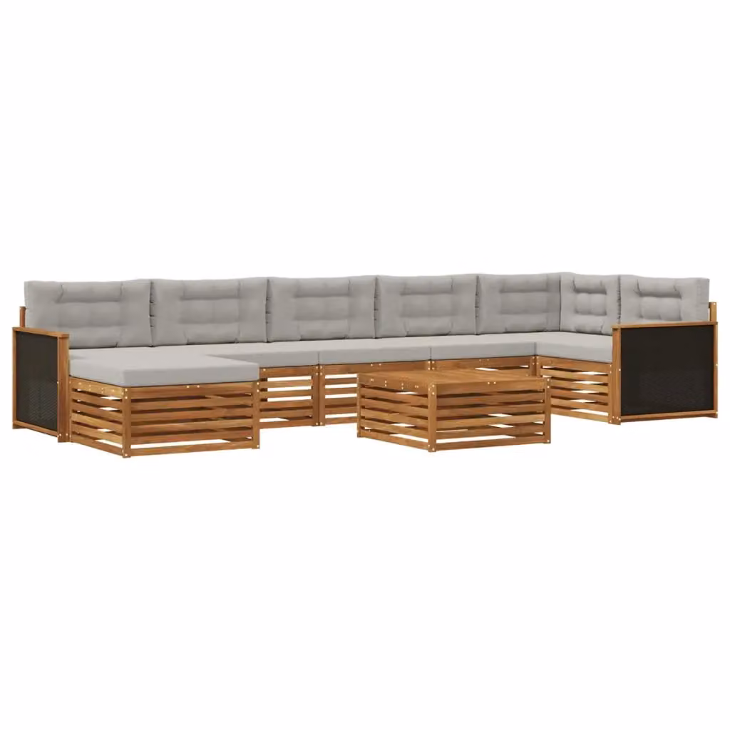 Set di divani da esterno a L vidaXL in legno di acacia con tavolino e pouf, 8 pezzi, Marrone e Grigio – 2