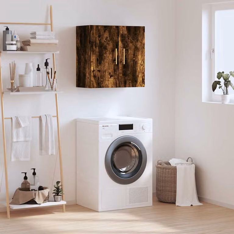 Armadietto a muro vidaXL in legno Rovere Fumo con ante a battente e ripiani interni, L 60 cm x P 31 cm x H 60 cm
