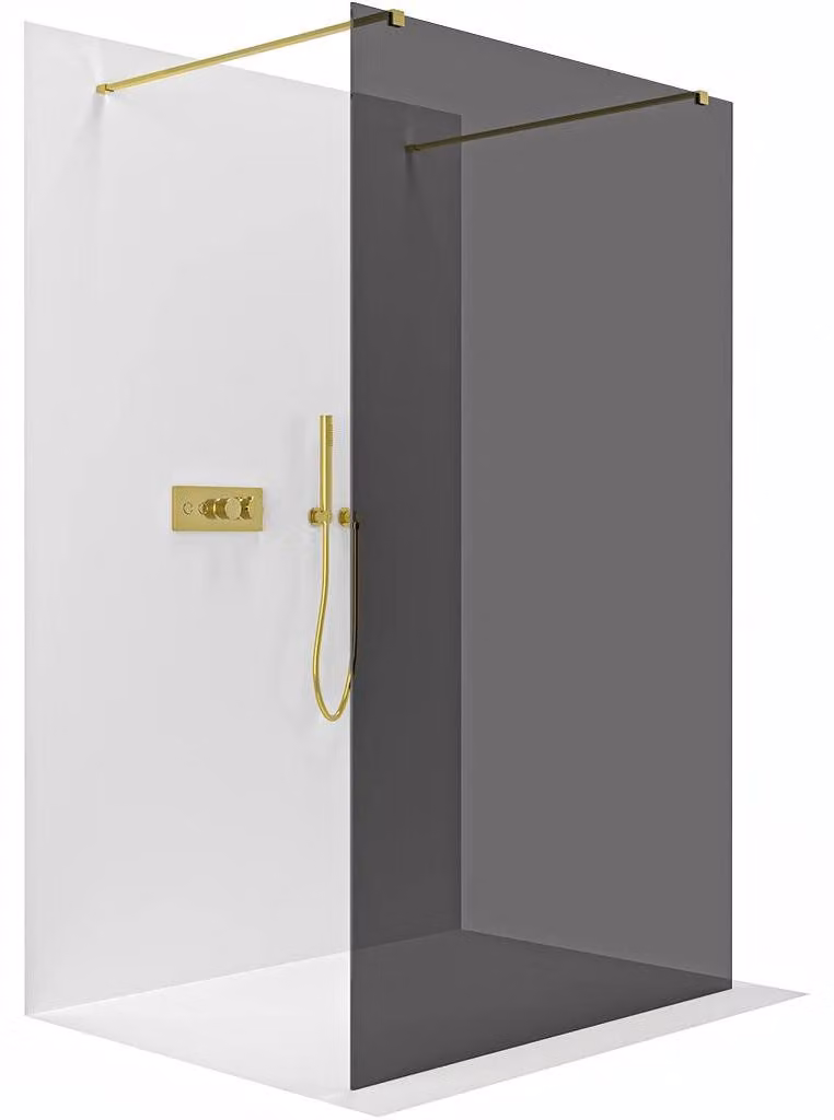 CERANO - Box doccia Walk-in Onyx Duo L/P - 8 mm - montante squadrato - finitura dorata, vetro grafite - 70x200 cm