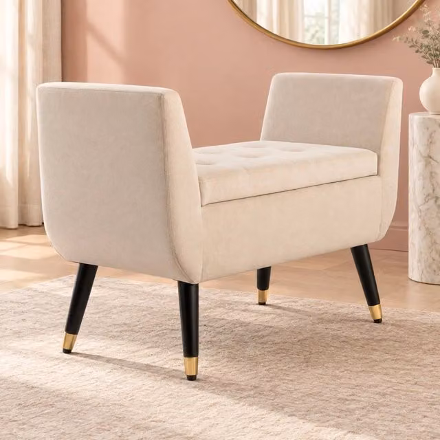 panca contenitore 107x42x65 cm beige – vano portaoggetti integrato, senza materasso