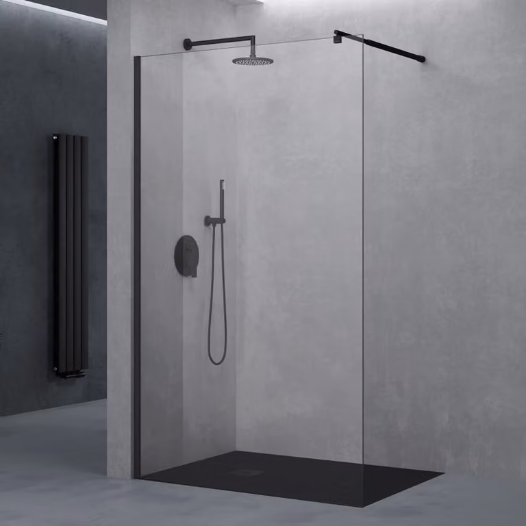 doporro Walk in Box Doccia 50 x 200 cm, Parete Doccia Fissa in Cristallo 8mm, Vetro Trasparente Temperato Rivestimento Nano, Regolabile con Stabilizzatore, Profilo Nero - Bremen01k