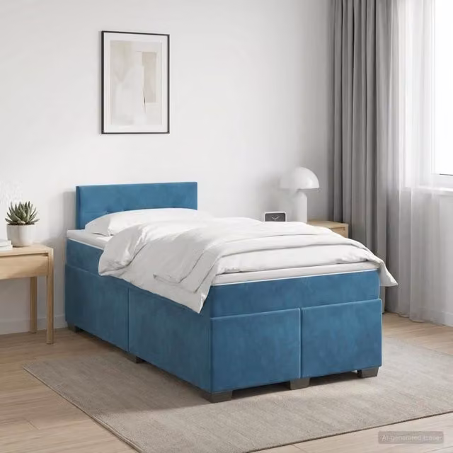 Letto box spring con materasso vidaXL in velluto blu e bianco con base a sollevamento L/P: 120 x 200 cm – 1