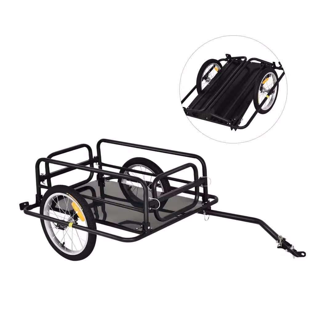 Carrello Rimorchio per Bici Xylo con Pareti Pieghevoli in Acciaio e PE, Nero, L 139 x P 71,5 x H 49 cm – 2