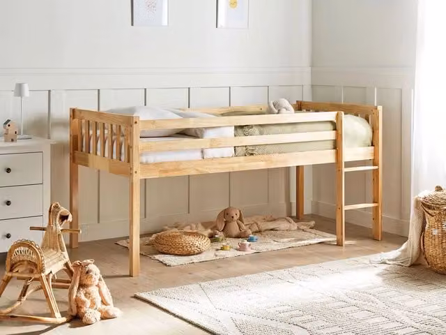 Letto singolo alto per bambini BELIANI in legno di caucciù marrone chiaro con rete a doghe L/P/H: 210 x 90 x 200 cm – 1