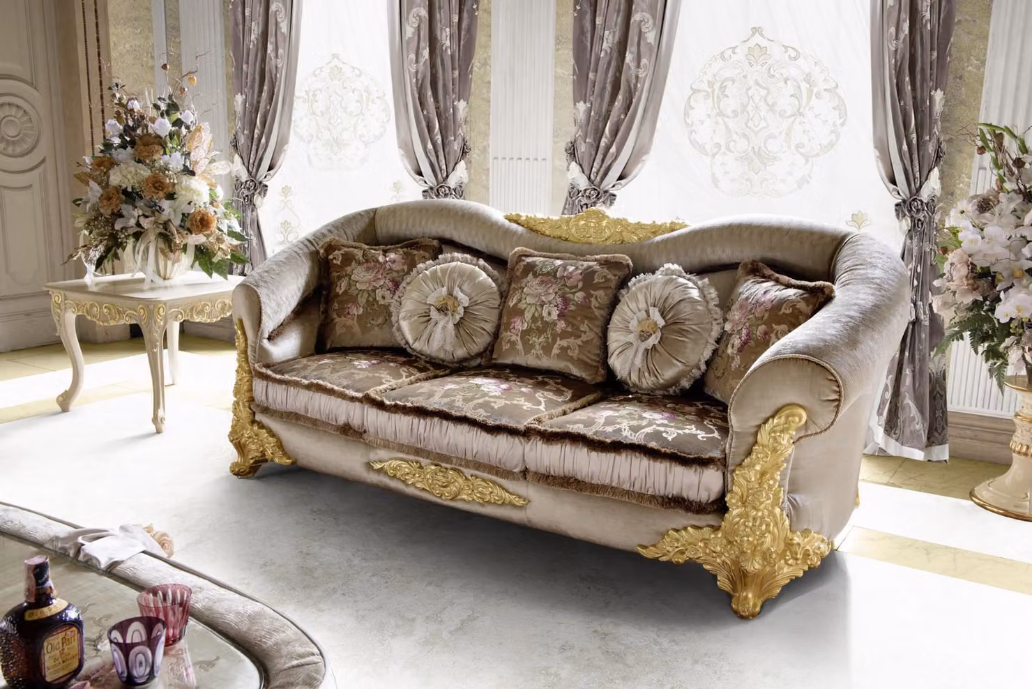 Möbel Textilsofa Barock 3 Sitz Klassischer Dreisitzer Sofa Couch Polster