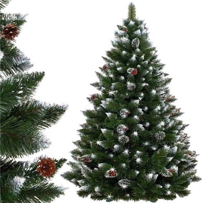 Albero di Natale artificiale Premium 150 cm pino diamante con neve artificiale e pigne vere Albero di Natale dal look invernale