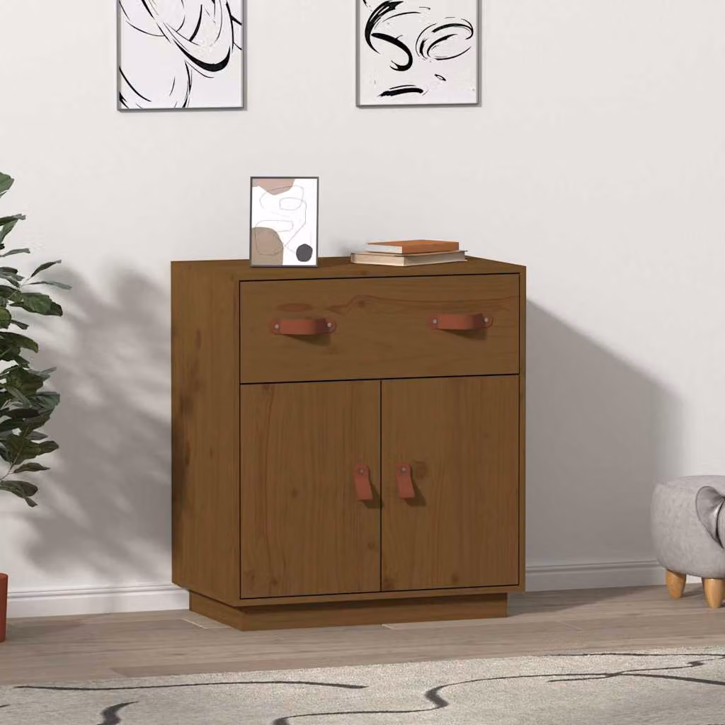 vidaXL Credenza Moderna in Legno Massello di Pino Marrone L: 65,5 cm, P: 40 cm, H: 75 cm