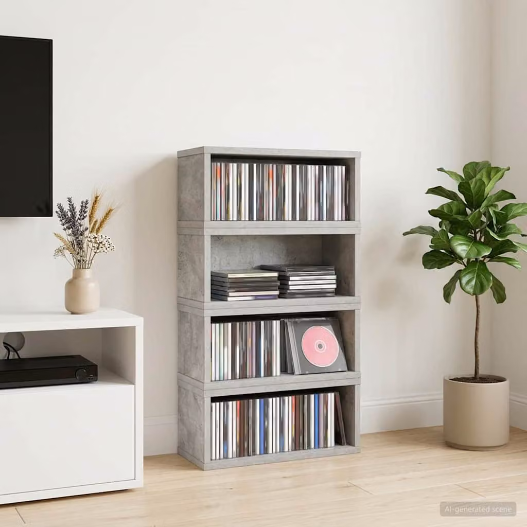 vidaXL Set di 4 Rack per Stoccaggio CD Grigio Cemento L/P/H: 40 x 17 x 17 cm